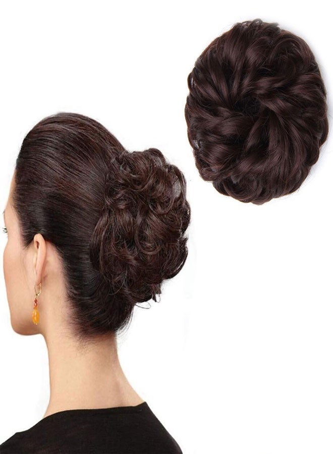 وهاواي Messy Hair Bun, Synthetic Hair Extensions Curly Wavy Ponytail Hairpieces Hair Scrunchies with Elastic Rubber Band for Women Girls Updo Donut Dark Brown - Image 1