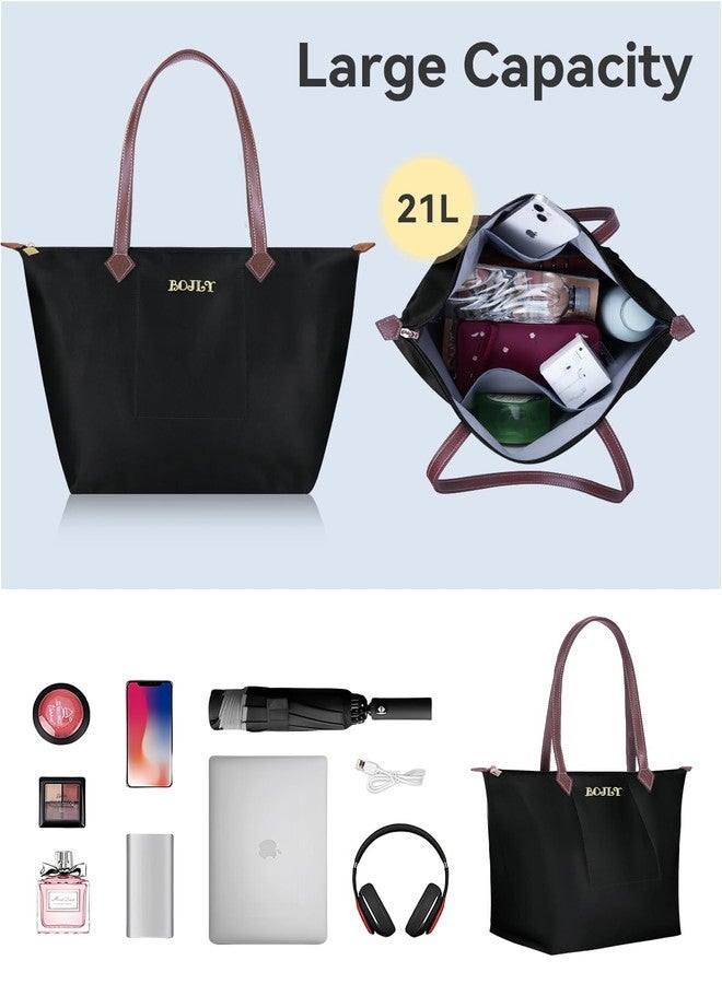 BOJLY Tote Bag for Women, 21 Liters Large Capacity Waterproof Tote Bag, Multi-Pocket Shoulder Bag, Suitable for Daily Travel, Work, Beach Shopping Bag Black - Image 5