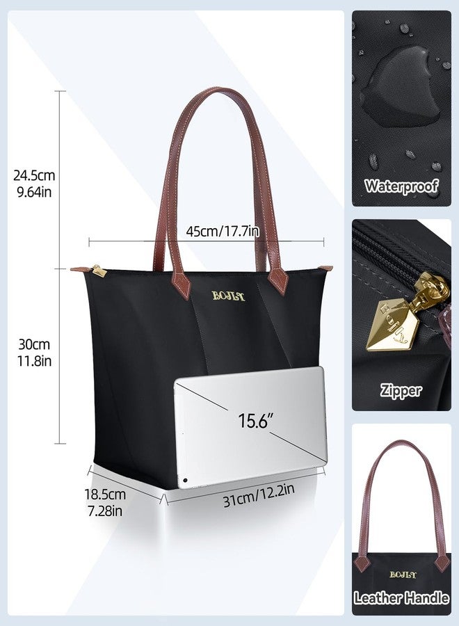 BOJLY Tote Bag for Women, 21 Liters Large Capacity Waterproof Tote Bag, Multi-Pocket Shoulder Bag, Suitable for Daily Travel, Work, Beach Shopping Bag Black - Image 3