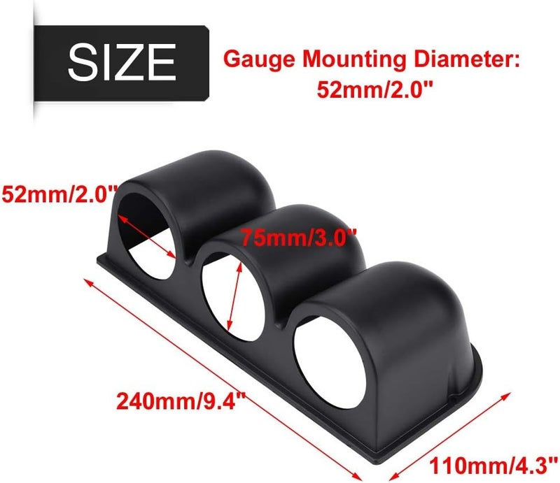 Double Gauge Holder,Triple Gauge Kit,52Mm Gauge Pod,Yctze Triple Gauge Dash Pods,Housing Pods,Black Universal 52Mm/2 3 Hole Triple Dash Gauge Meter Pod Mount Holder - Image 5
