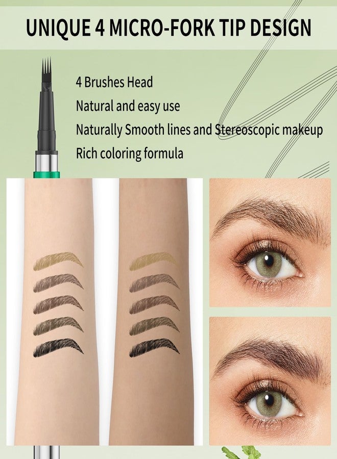 كيو اي سي قلم تحديد الحواجب السحري، قلم تحديد الحواجب بتقنية الميكروبليدينغ برأس رباعي الشعب، قلم حواجب مقاوم للماء يدوم طويلاً مع فرشاة للحواجب، يرسم شعراً يشبه الحواجب الطبيعية، يدوم طوال اليوم (بني) - Image 4