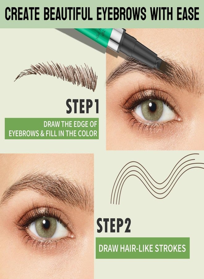كيو اي سي قلم تحديد الحواجب السحري، قلم تحديد الحواجب بتقنية الميكروبليدينغ برأس رباعي الشعب، قلم حواجب مقاوم للماء يدوم طويلاً مع فرشاة للحواجب، يرسم شعراً يشبه الحواجب الطبيعية، يدوم طوال اليوم (بني) - Image 5