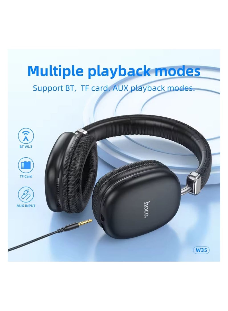 Hoco W35 Wireless Over-Ear Headphones with 40-Hour Playback, HiFi Stereo Sound, Deep Bass, and Comfortable Ergonomic Design for Long Listening Sessions - Image 3