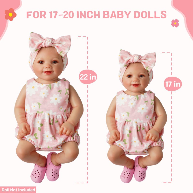 BABESIDE 16-20 Inch Reborn Baby Doll Clothes Set with 16 Inch Doll Shoes for Reborn Dolls, Summer Floral Babydoll Clothes with Bag Headband for Realistic Baby Dolls Accessories, Pink - Image 3