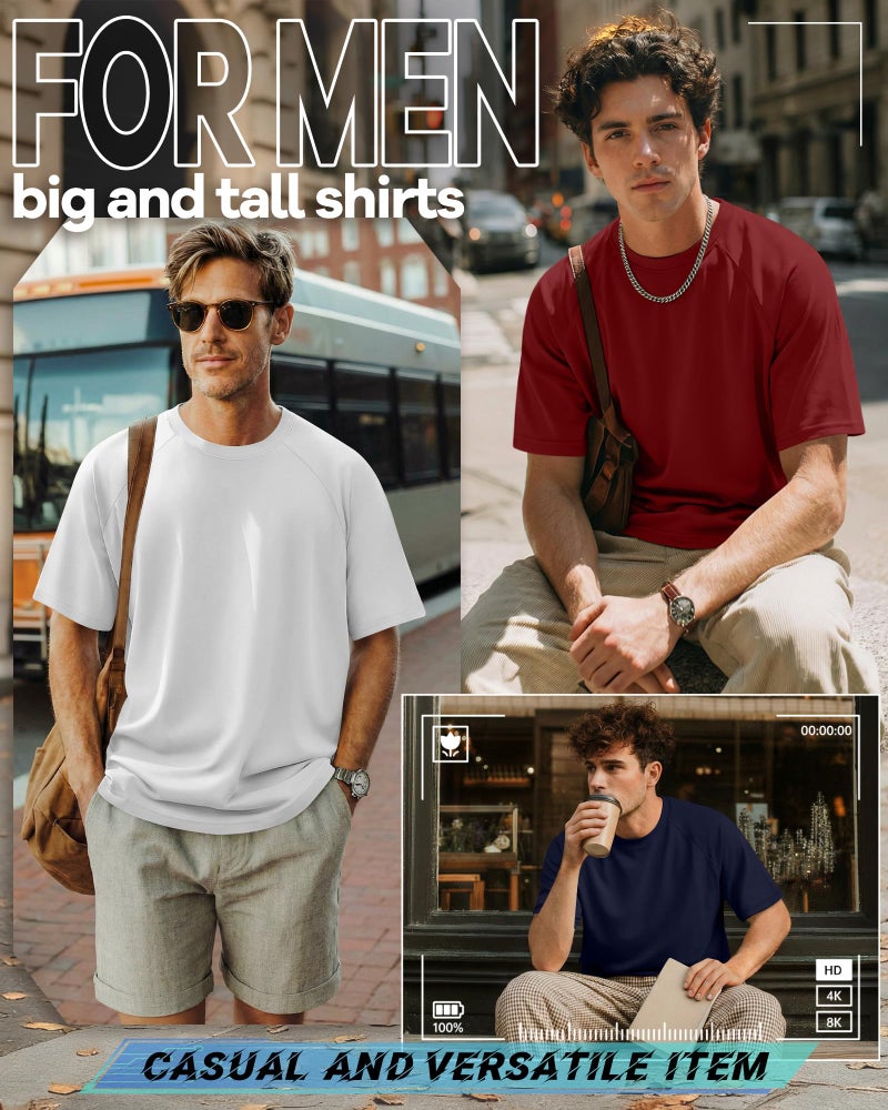 Evervibe 4 Pack Men's Big & Tall Short Sleeve Tees, Crew Neck Shirts Moisture Wicking Gym Casual Tops Multipack(Claret, Navy, White, Black,3X-Large) - Image 4