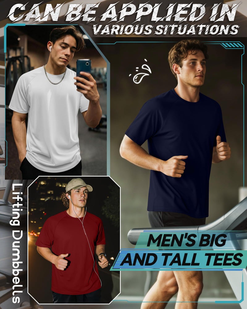 Evervibe 4 Pack Men's Big & Tall Short Sleeve Tees, Crew Neck Shirts Moisture Wicking Gym Casual Tops Multipack(Claret, Navy, White, Black,3X-Large) - Image 3