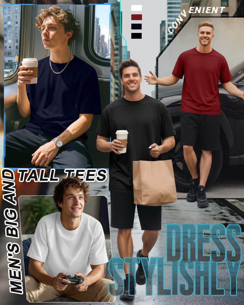 Evervibe 4 Pack Men's Big & Tall Short Sleeve Tees, Crew Neck Shirts Moisture Wicking Gym Casual Tops Multipack(Claret, Navy, White, Black,3X-Large) - Image 5