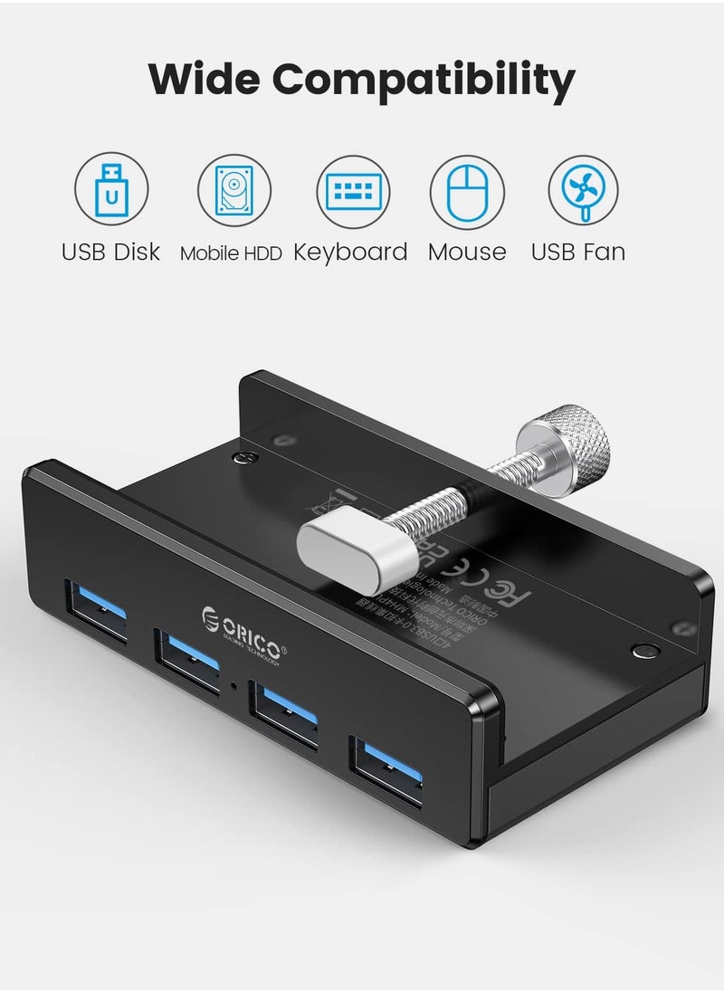 Orico - ORICO USB 3.0 Hub, USB Hub Clamp, Aluminum 4-Port USB Splitter with Extra Power Supply Port and 4.92 FT USB A to USB A and USB A to USB C Cable, Desktop Powered USB Hub for Monitors/Desks-Silver - Image 1