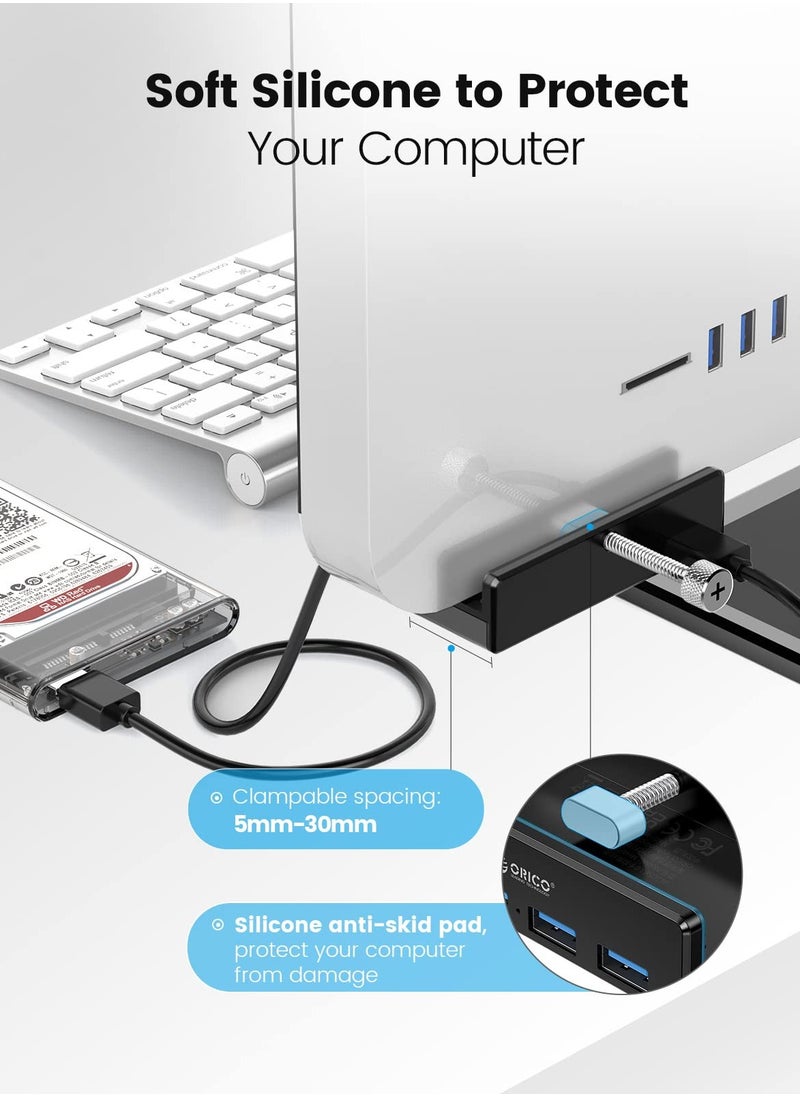 Orico - ORICO USB 3.0 Hub, USB Hub Clamp, Aluminum 4-Port USB Splitter with Extra Power Supply Port and 4.92 FT USB A to USB A and USB A to USB C Cable, Desktop Powered USB Hub for Monitors/Desks-Silver - Image 1