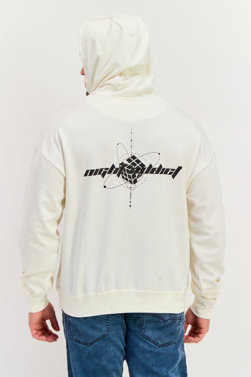 Night Addict سويت شيرت بقلنسوة بأكمام طويلة للرجال، لون أبيض فاتح - Image 3