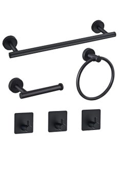 Excefore Towel Bar Set KASTWAVE 6 PCS Bathroom Matte Black Stainless Steel Bathroom Accessories Towel Rack Set Round Wall Mounted, Include 16inch Towel Bar, Toilet Paper Holder, Towel Ring, 3 Robe Towel Hooks  - Image 1