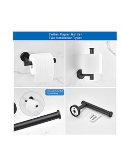 Excefore Towel Bar Set KASTWAVE 6 PCS Bathroom Matte Black Stainless Steel Bathroom Accessories Towel Rack Set Round Wall Mounted, Include 16inch Towel Bar, Toilet Paper Holder, Towel Ring, 3 Robe Towel Hooks  - Image 3