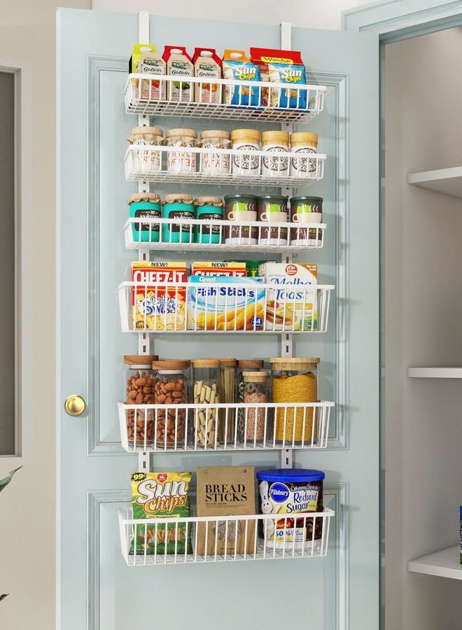 Mefirt Over The Door Pantry Organizer, Pantry Organization and Storage, 6-Tier Deep Baskets Hanging Heavy-Duty Metal, Wall Spice Rack Seasoning Shelves for Home & Kitchen, Laundry Room Bathroom, White - Image 1