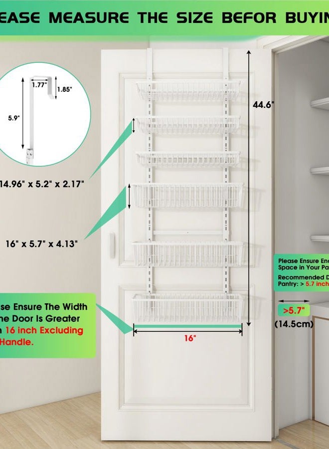 Mefirt Over The Door Pantry Organizer, Pantry Organization and Storage, 6-Tier Deep Baskets Hanging Heavy-Duty Metal, Wall Spice Rack Seasoning Shelves for Home & Kitchen, Laundry Room Bathroom, White - Image 2