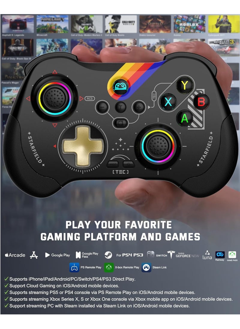 Generic Mobile Gaming Controller for iPad/iPhone/Tablet, Cloud Controller Remote Joystick for iOS/Android, Wireless Switch Controller with Macro Buttons/Hall-Rocker/Hall-Trigger/Dual Vibration (Starry Black)  - Image 4
