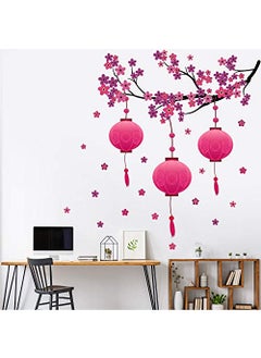 WALLSTICKS WALLSTICKS Pink Tree Branch Chinese Lamps Flowers Blossom Celebration Lights Creative Decorative Wall Sticker WS163 PVC Vinyl 120 cm X 110 cm  - Image 1