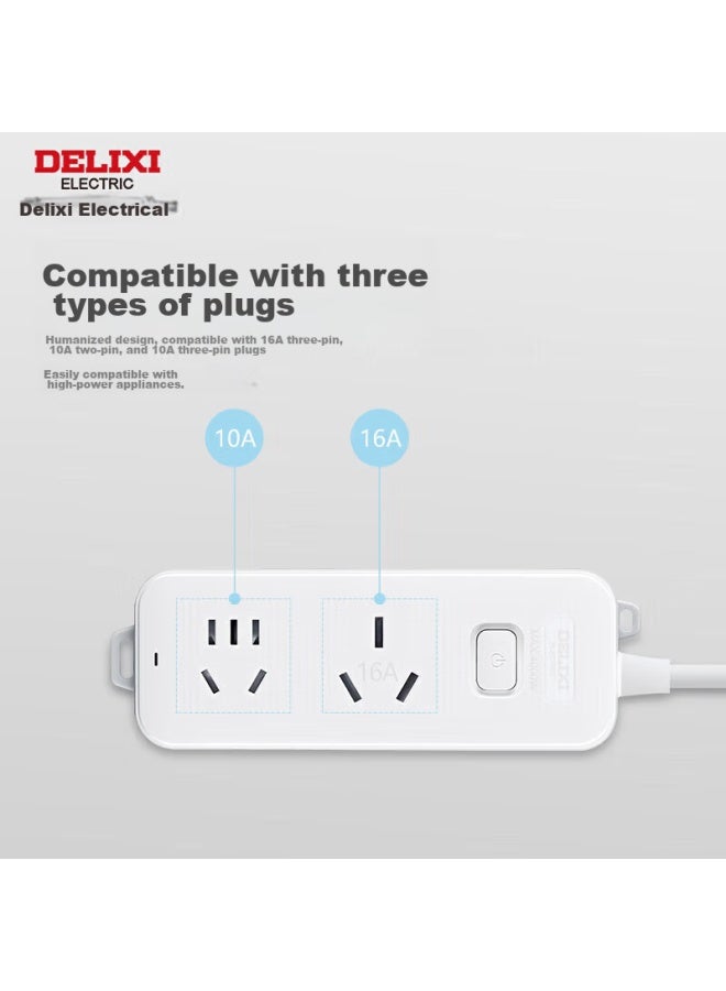 Delixi 16a High-power Air Conditioner Socket With Switch Power Strip/extension Cord/power Bar/power Strip/extension Cord, 2-outlet Master Control, Wireless Cd98j-lkxs16 - Image 3