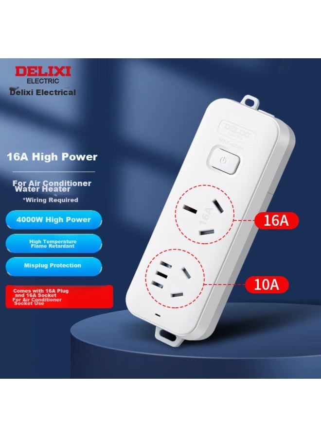 Delixi 16a High-power Air Conditioner Socket With Switch Power Strip/extension Cord/power Bar/power Strip/extension Cord, 2-outlet Master Control, Wireless Cd98j-lkxs16 - Image 1