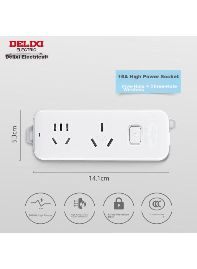 Delixi 16a High-power Air Conditioner Socket With Switch Power Strip/extension Cord/power Bar/power Strip/extension Cord, 2-outlet Master Control, Wireless Cd98j-lkxs16 - Image 2