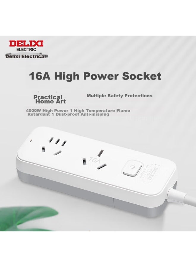 Delixi 16a High-power Air Conditioner Socket With Switch Power Strip/extension Cord/power Bar/power Strip/extension Cord, 2-outlet Master Control, Wireless Cd98j-lkxs16 - Image 4