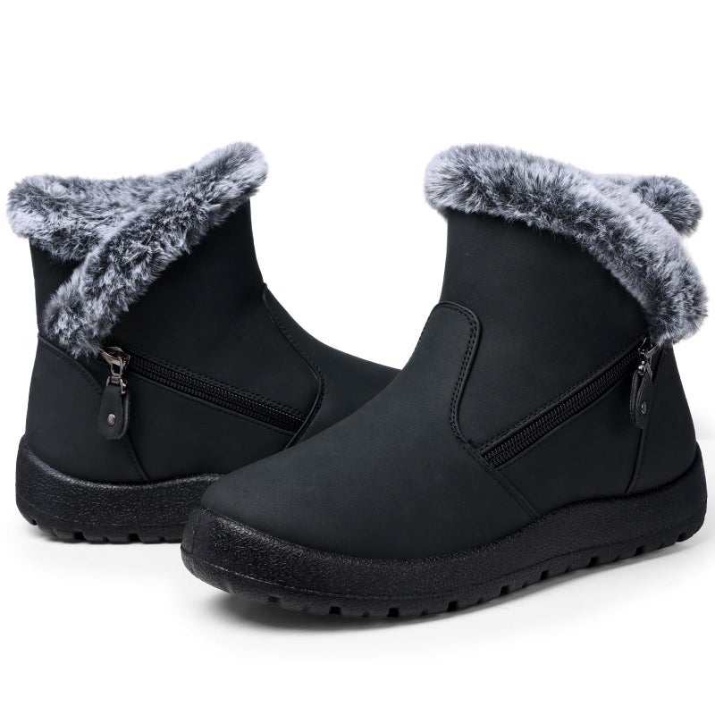 SHIBEVER Winter Boots for Women Waterproof: Womens Snow Warm Boots - Black Size 7 Ankle - 2025 Fur Lined Winter Shoes - Image 3