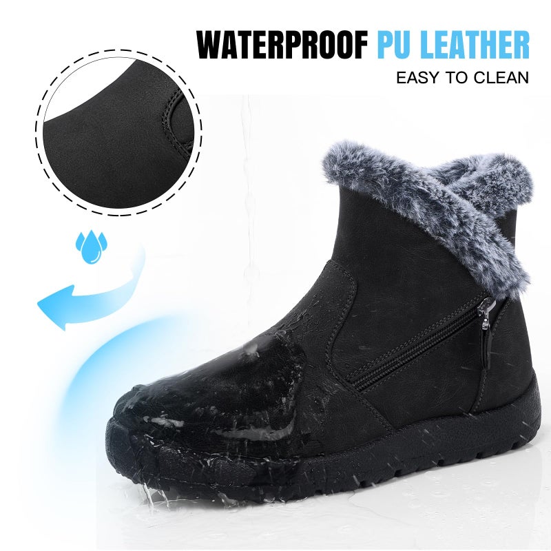 SHIBEVER Winter Boots for Women Waterproof: Womens Snow Warm Boots - Black Size 7 Ankle - 2025 Fur Lined Winter Shoes - Image 4