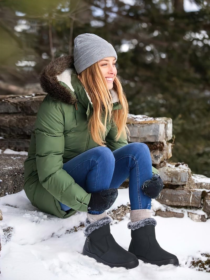SHIBEVER Winter Boots for Women Waterproof: Womens Snow Warm Boots - Black Size 7 Ankle - 2025 Fur Lined Winter Shoes - Image 2