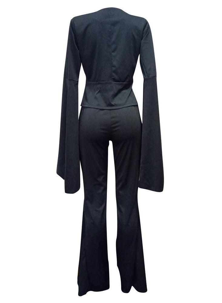 Shougu Fashionable Irregular Sleeve Flared Pants Suit Set  - Image 2