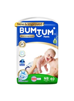 Bumtum Bumtum Baby Diaper Pants, New Born, 40 Count, Double Layer Leakage Protection Infused With Aloe Vera, Cottony Soft High Absorb Technology  - Image 1