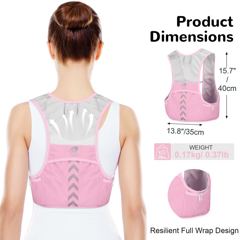 Outplea Lightweight Running Vest with 2pcs 500ml Water Bottle for Women, Reflective Quick Dry Water Vest Hydration Pack, Hydropack Backpack Daypack for Runners Hiking Cycling Marathon, Pink - Image 3