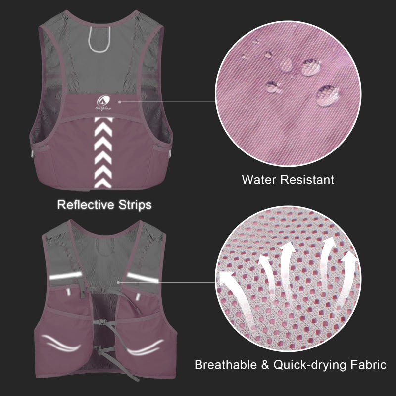 Outplea Lightweight Running Vest with 2pcs 500ml Water Bottle for Women, Reflective Quick Dry Water Vest Hydration Pack, Hydropack Backpack Daypack for Runners Hiking Cycling Marathon, Pink - Image 5