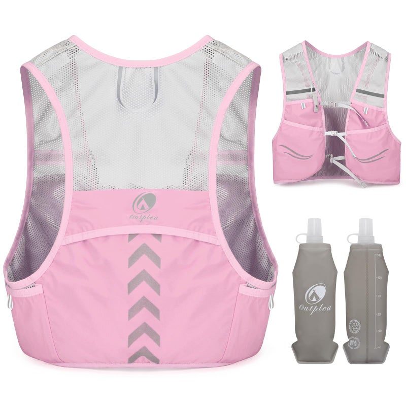Outplea Lightweight Running Vest with 2pcs 500ml Water Bottle for Women, Reflective Quick Dry Water Vest Hydration Pack, Hydropack Backpack Daypack for Runners Hiking Cycling Marathon, Pink - Image 1