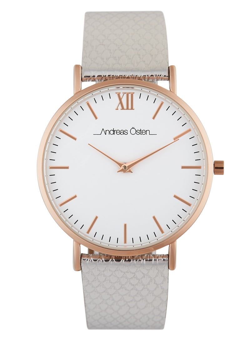 Andreas Osten Andreas Osten Ladies Analog Watch with Metallic Silver Leather Band, AO-229  - Image 1