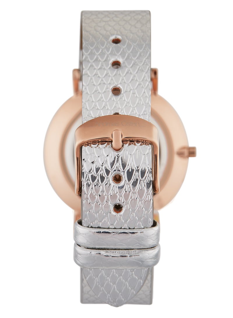 Andreas Osten Andreas Osten Ladies Analog Watch with Metallic Silver Leather Band, AO-229  - Image 2