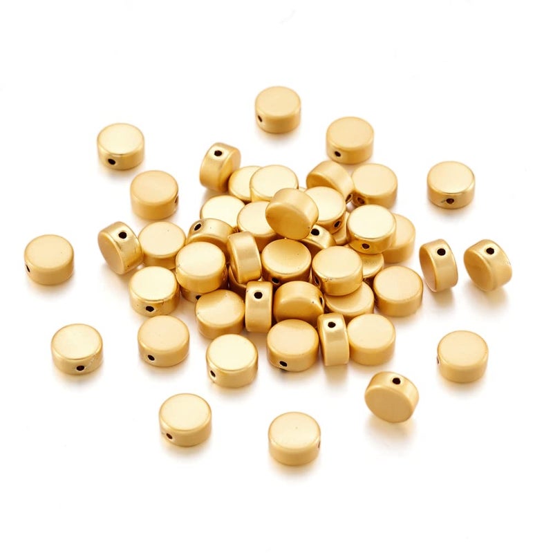 Craftdady 50Pcs 14K Matte Gold Flat Round Spacer Beads Textured Solid Brass Tiny Coin Disc Loose Beads 6x3mm for Bracelet Necklace Jewelry Making Hole 1mm