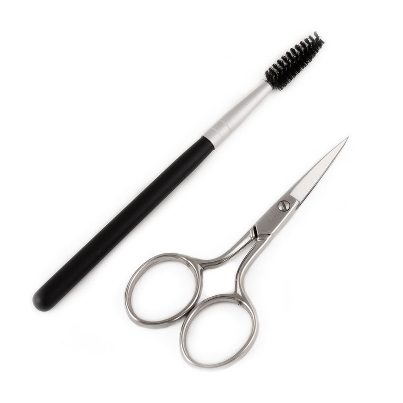 REFINE  Italy Eyebrow Scissors with Wooden Handle Spoolie Grooming Kit