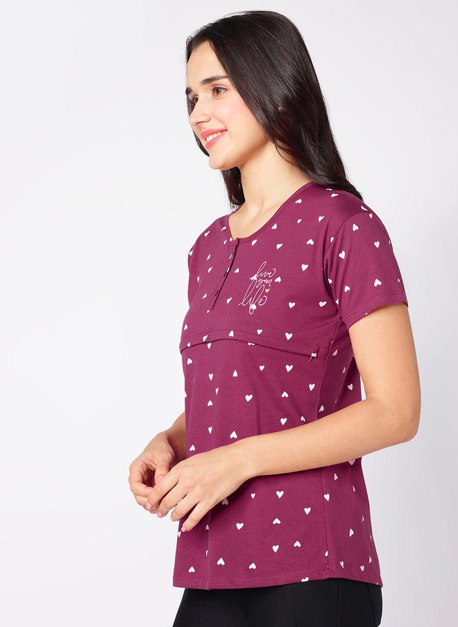 beebelle Purple Abstract Printed Maternity & Feeding Top - Image 3