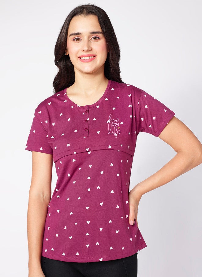 beebelle Purple Abstract Printed Maternity & Feeding Top - Image 1