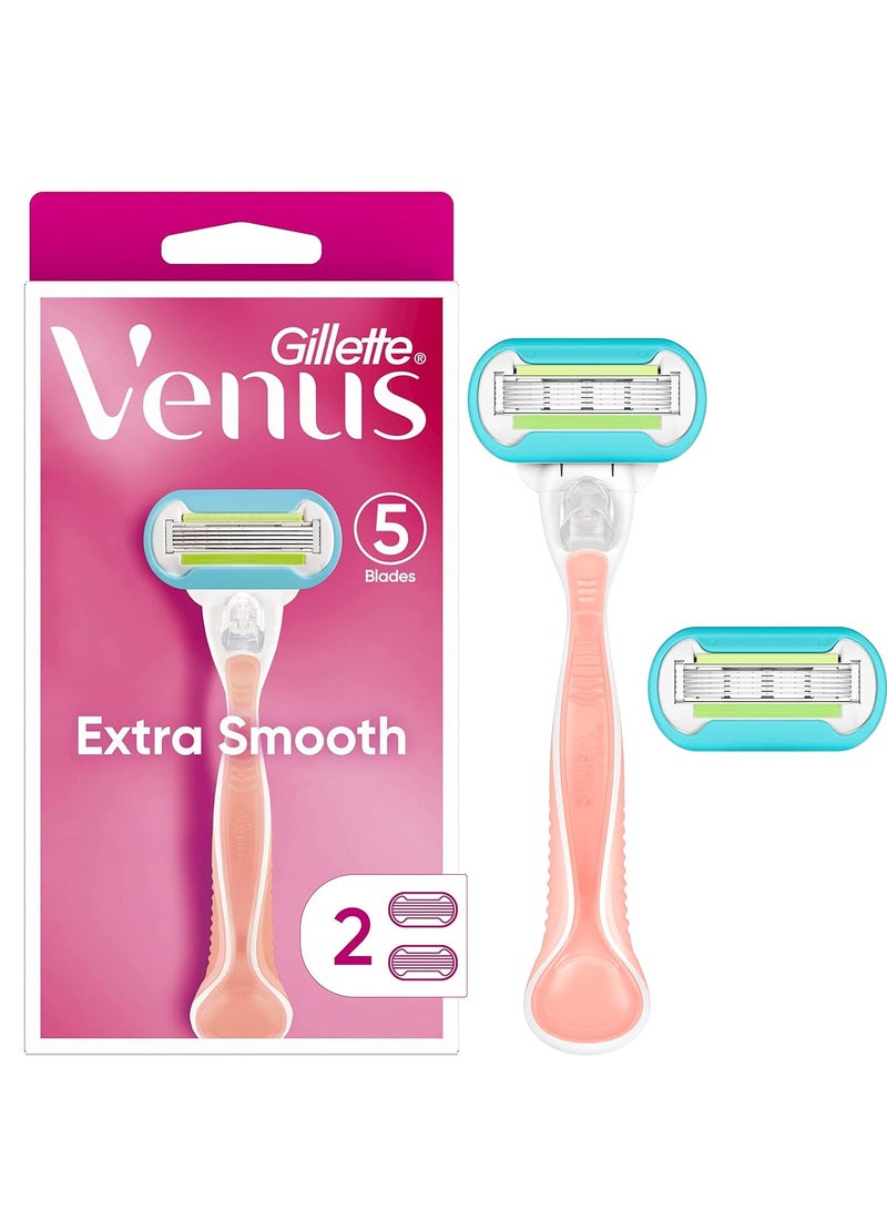 Gillette Venus Extra Smooth Pink Women's Razor Handle + 2 Blade Refills - Image 1