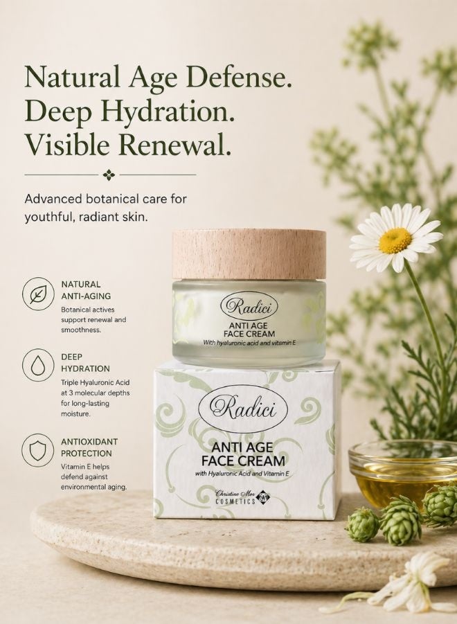 Radici Anti-Age Face Cream – Hyaluronic Acid & Vitamin E – Organic Formula – 50ml – Fatio Store - Image 2