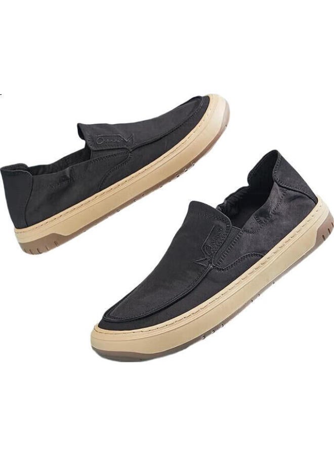 C.BANNER Men'S Comfortable Old Beijing Cloth Shoes Lightweight Slip-On Casual Shoes Breathable Canvas Shoes Black Size 43 - Image 1