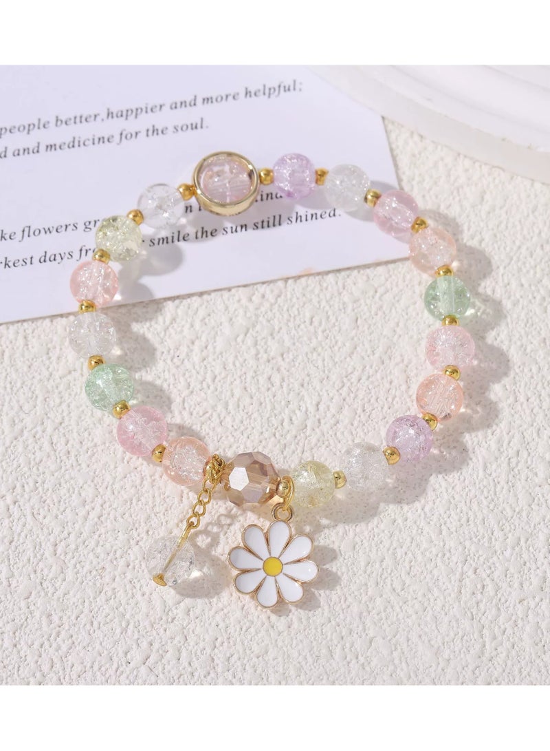 Goolsky Daisy Glass Bead Bracelet – Sweet Candy-Colored Hand Chain for Girls, Cute & Fresh Style Student Jewelry 
