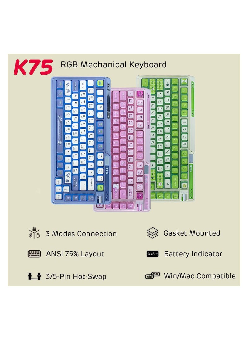Kzzi - K75 PRO Lemon Grass RGB 75% Wireless Gasket Tri-Mode Connectable Mechanical Keyboard, 82 Keys Hot Swappable Gaming Keyboard with Knob and Power Display, Custom Tactile Switches - Image 1