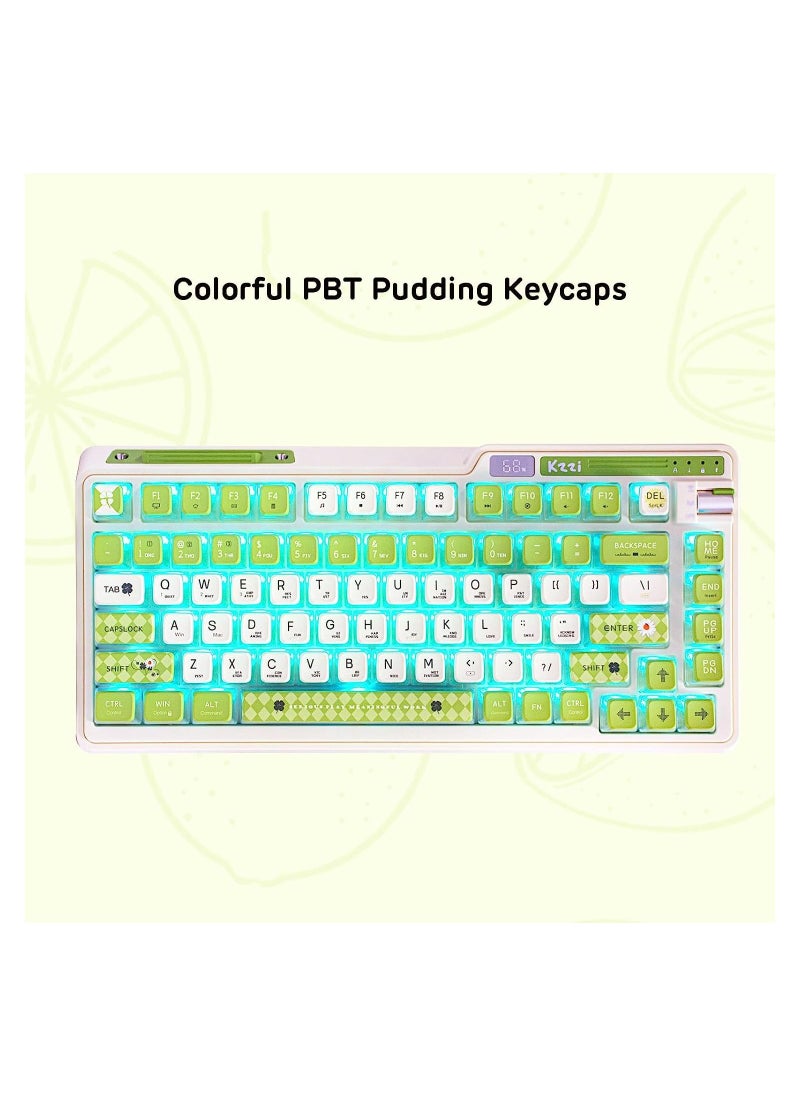 Kzzi - K75 PRO Lemon Grass RGB 75% Wireless Gasket Tri-Mode Connectable Mechanical Keyboard, 82 Keys Hot Swappable Gaming Keyboard with Knob and Power Display, Custom Tactile Switches - Image 1