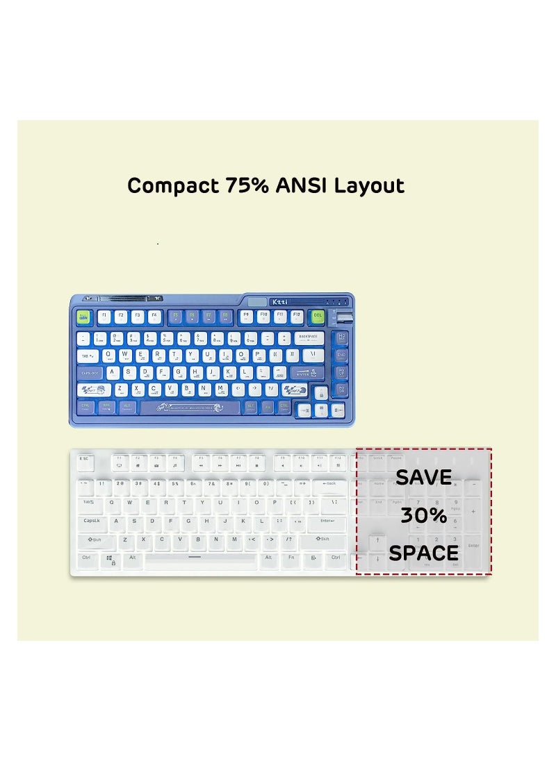 Kzzi - K75 PRO Lemon Grass RGB 75% Wireless Gasket Tri-Mode Connectable Mechanical Keyboard, 82 Keys Hot Swappable Gaming Keyboard with Knob and Power Display, Custom Tactile Switches - Image 1