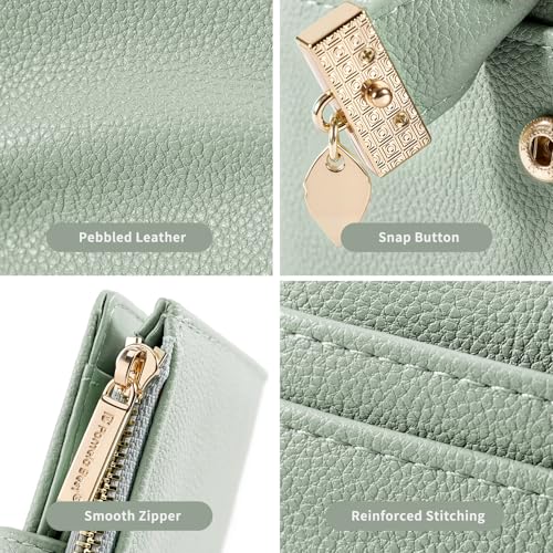 Pomelo Best Small Wallet Women RFID Blocking Bifold Soft Leather Card Holder with ID Window Zipper Coin Pocket Wallets for Women Green - Image 5