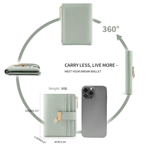 Pomelo Best Small Wallet Women RFID Blocking Bifold Soft Leather Card Holder with ID Window Zipper Coin Pocket Wallets for Women Green - Image 3