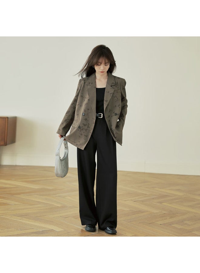 Mt [New Chinese-Style Commuter Style] Autumn Textured Printed Fabric Elegant Simple Double-Breasted Blazer - Image 5