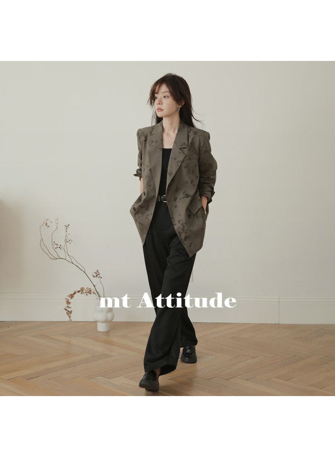 Mt [New Chinese-Style Commuter Style] Autumn Textured Printed Fabric Elegant Simple Double-Breasted Blazer - Image 1