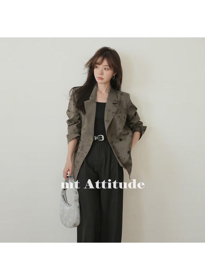 Mt [New Chinese-Style Commuter Style] Autumn Textured Printed Fabric Elegant Simple Double-Breasted Blazer - Image 3